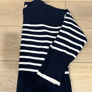 Navy and White Striped Sweater Knit XL